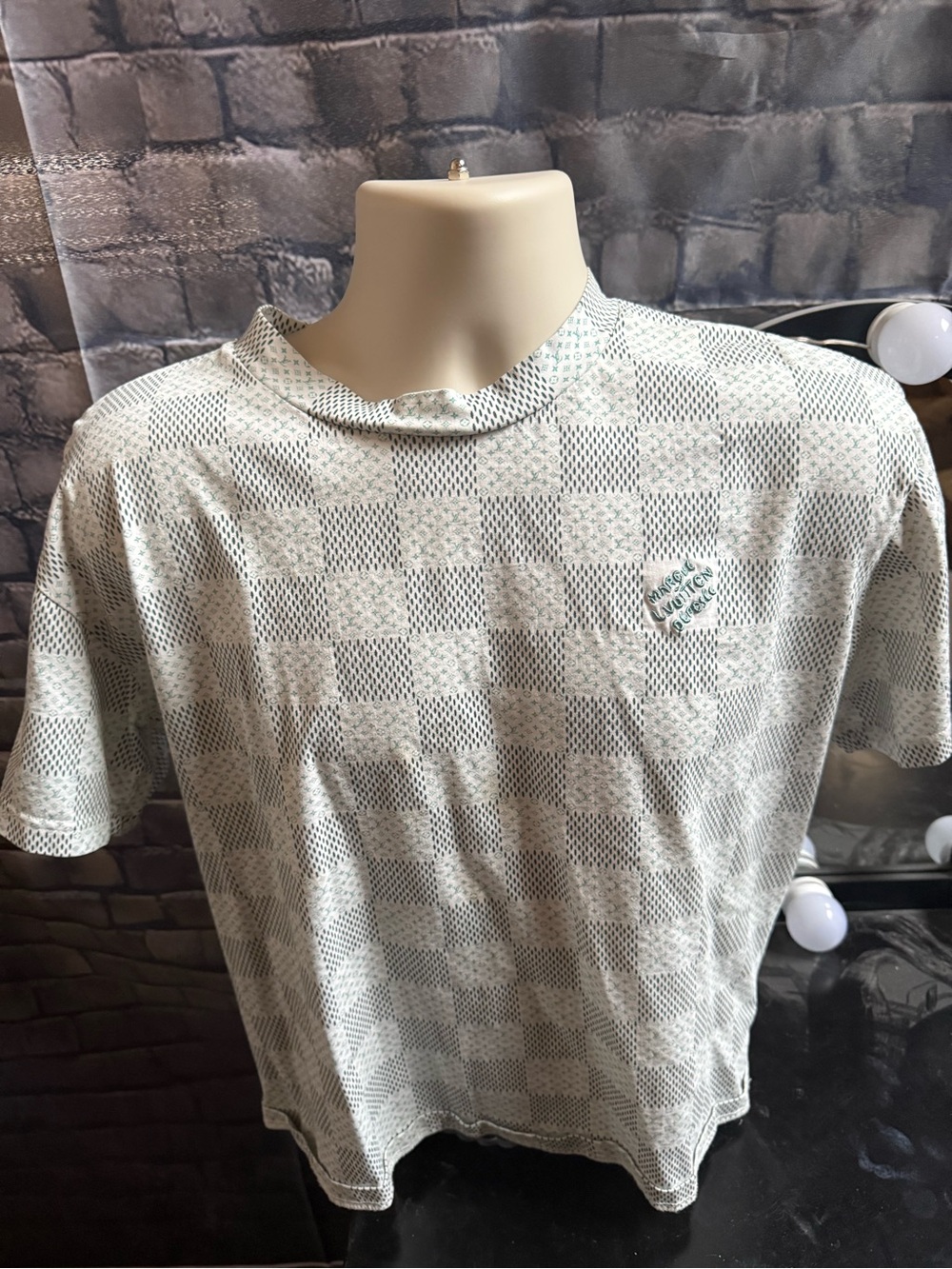Louis Vuitton White and Light Gray Checker Short-Sleeve Tee